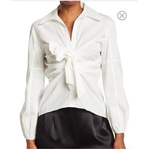 Cinq A Sept Austyn Knotted Front Long Sleeve White Shirt